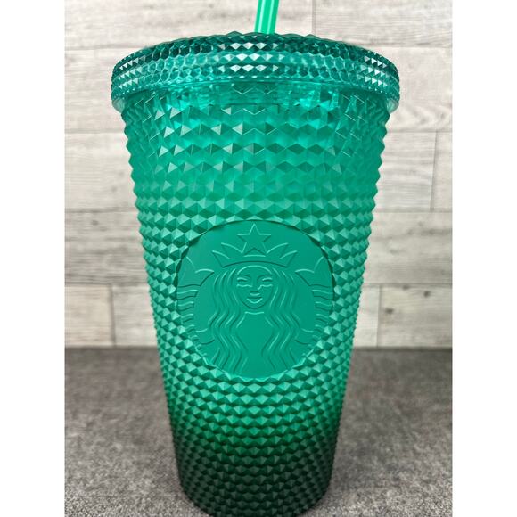 Starbucks 2022 WAXBERRY Green Mint STUDDED Ombré Tumbler Grande NEW Holiday Cup - Picture 2 of 7